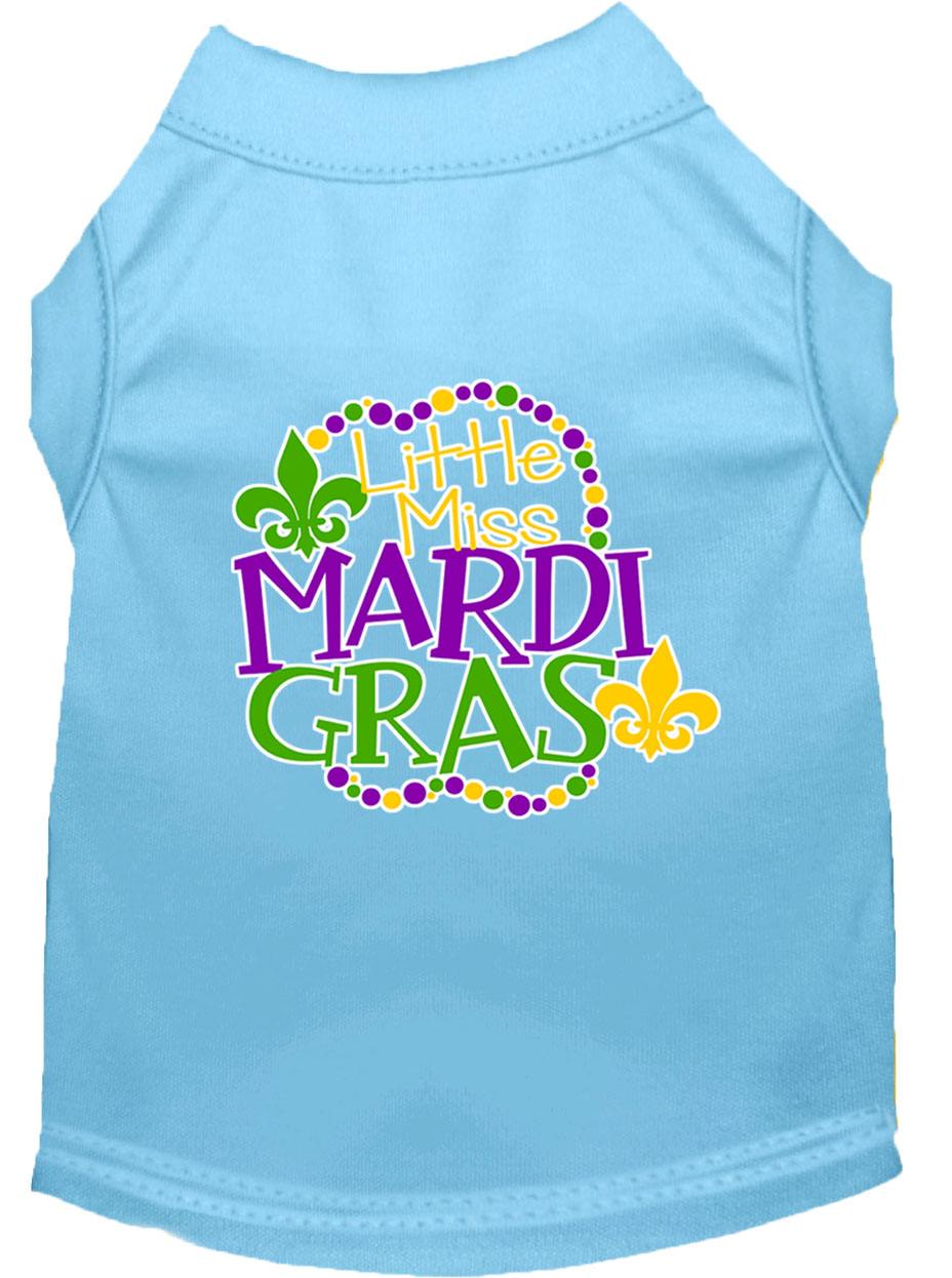 Miss Mardi Gras Screen Print Mardi Gras Dog Shirt Baby Blue Sm